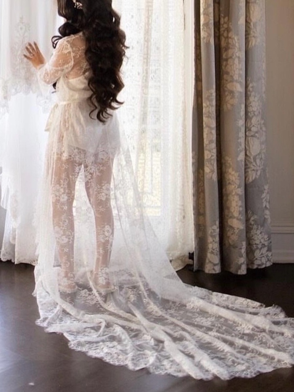 Creationari - Lace Bridal Robe with Train